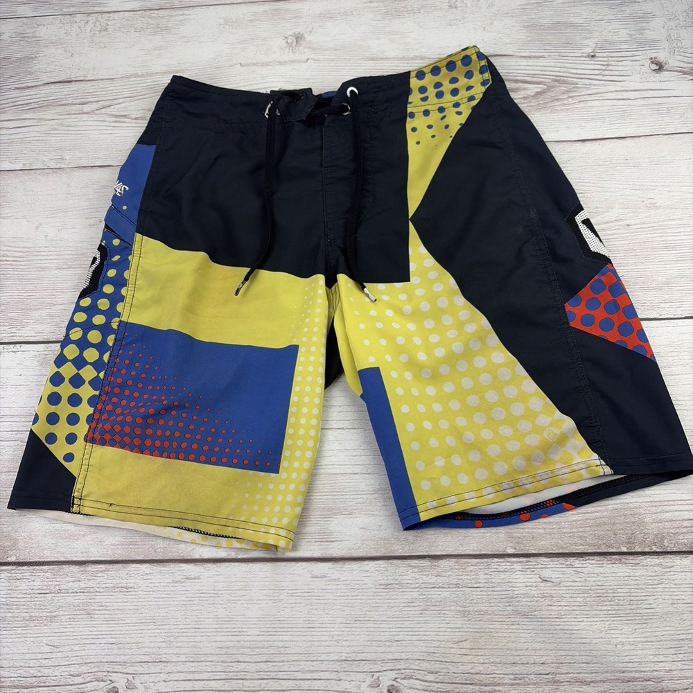 Y2K Volcom Men's 29 Geometric Board Shorts Stretch Swim Suit Surf Trunks